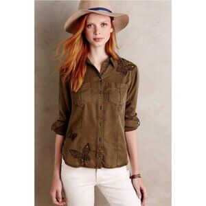 Anthropologie Y2K butterfly cutout Tencel Button down top